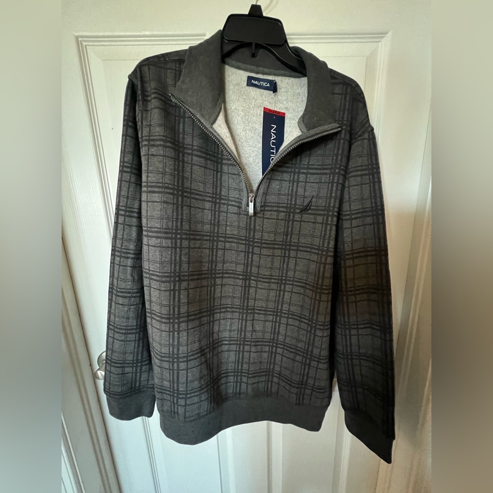 NWT NAUTICA 1/4 Zip Men's Fleece Lined Pullover Size XL Charcoal Gray Heather